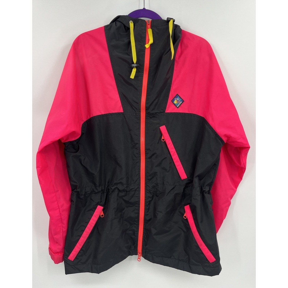 Vintage 80s Woolrich Sigmet Gear Ski Windbreaker Jacket Black Neon Pink Small